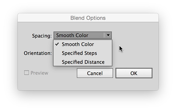 Set blend options that control the interim steps.