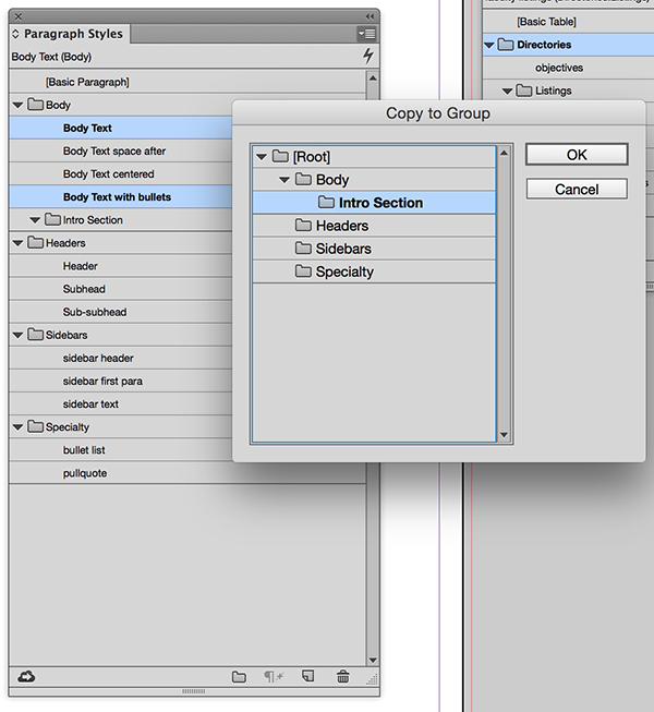 Copying the selected styles into another style group.