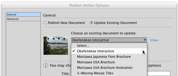Figure 4: When you choose Update Existing Document, you’ll see a list of your previously published documents.