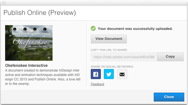 Figure 7: Once your document has been uploaded, you can view or share your document, or copy the URL to the clipboard. 