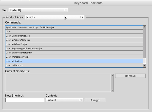applying a keyboard shortcut to a script in InDesign