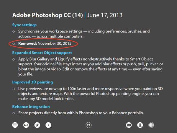 Photoshop New Features Guide removed features