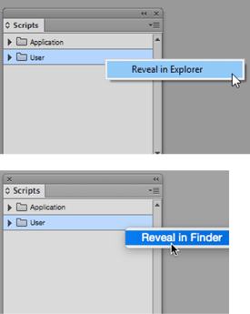 Figure 1: Right-click in the Scripts panel to reveal the location of your script files.
