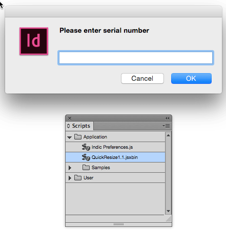 Figure 3: You will need to enter your serial number manually before you can use the script.