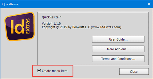 Figure 4: You can add a menu item for QuickResize by selecting this option in the About dialog box.