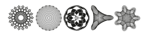 Fractalize, Mystic Rose, and NINA images, all realized through a script.