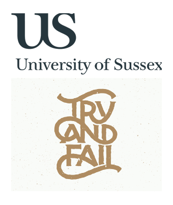 Figure 7: Ligatures in logos and hand-drawn display type: The University of Sussex logo by Blast, and Try and Fail by Wells from the Tumblr blog “I Love Ligatures.”