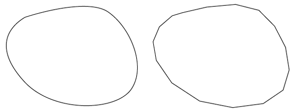 Figure 5?Left: Original curved path as drawn in Illustrator. Right: Exaggerated illustration of flatness.