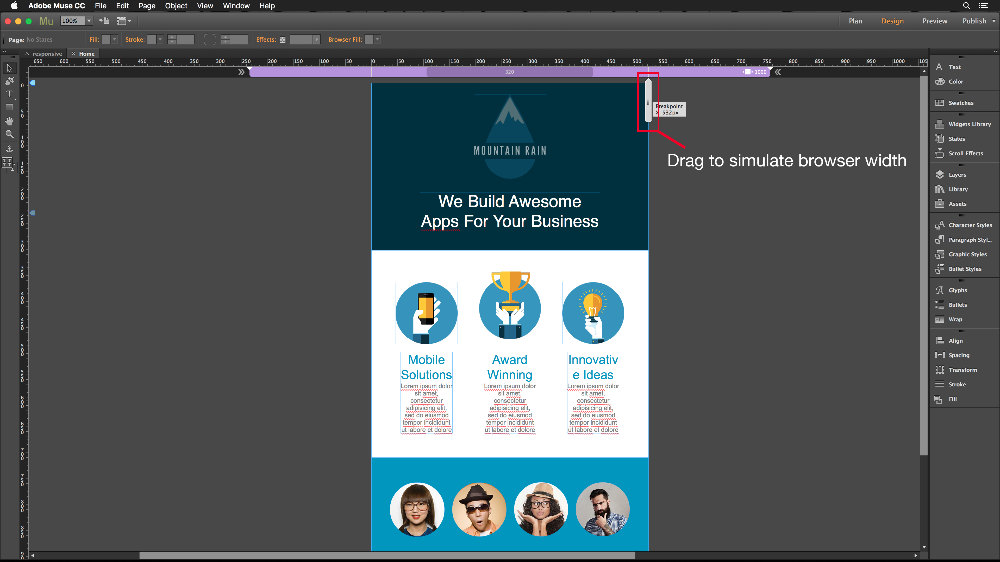 Adobe Muse Responsive resizing handle 