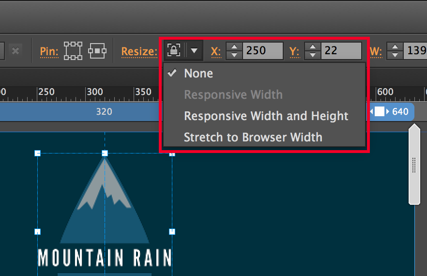 Adobe Muse pinning options