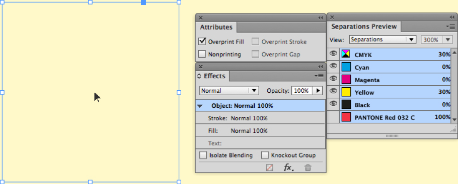 C and D: The same image when overprint or multiply is turned off.