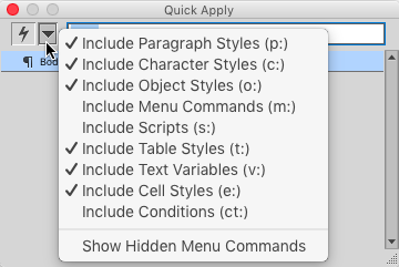 Figure 13: To make using Quick Apply even quicker, deselect any categories you don't want to include.