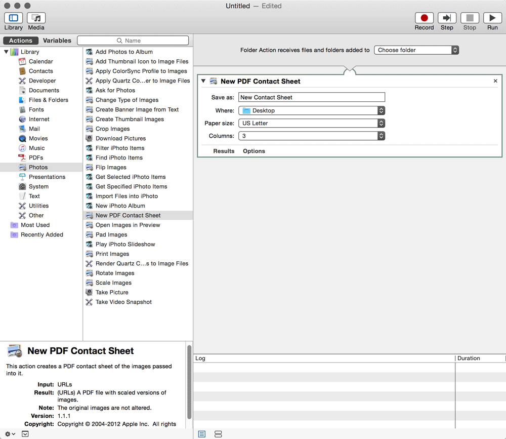 Figure 3: Set up workflows in OS X’s Automator.