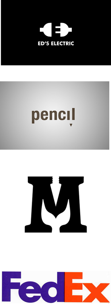 From top, Ed’s Electric by Siah-Design Pencil by Reghardt Proposed book cover for Moby Dick by Alexander Johnson The famous FedEx logo with its negative space arrow between the E and X by Lindon Leader for Landor Associates