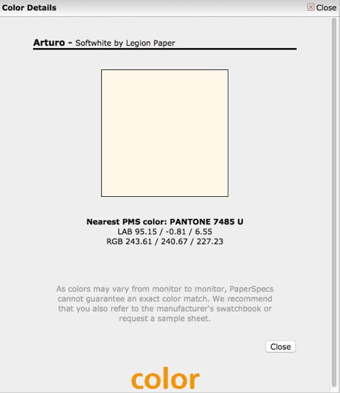 Figure 2: The paper shade selector from the Paperspecs PRO Paper Database