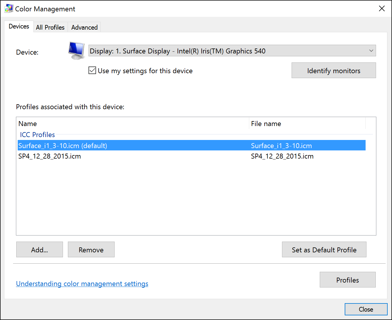 Figure 11: Select the profile, and designate it as the default profile.