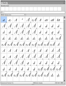 InDesign Glyphs panel search