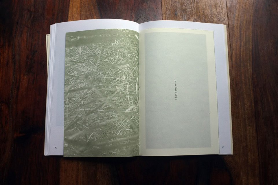 Figure 2: On one spread in The Marshes, photography and text tell a story that uses a different paper stock and smaller page size.