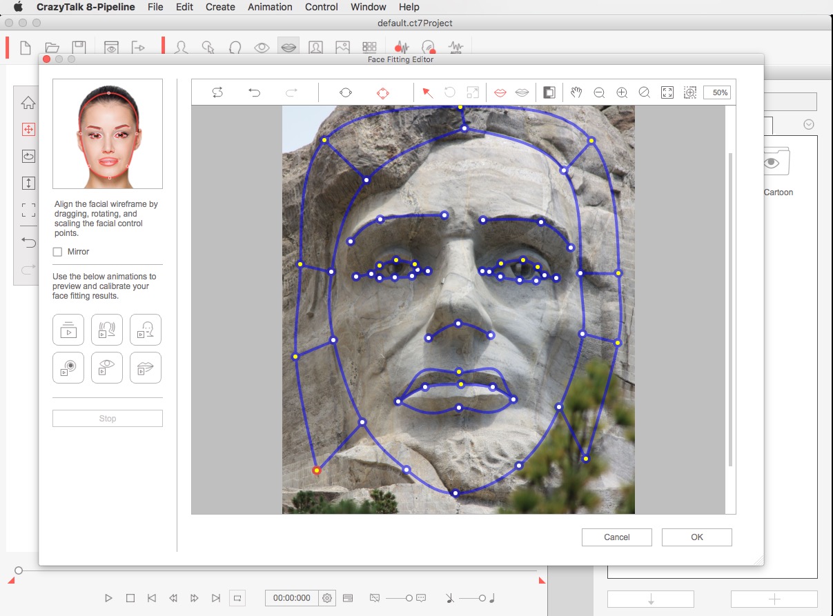 CrazyTalk 8 Review Figure 2: Adjusting the features