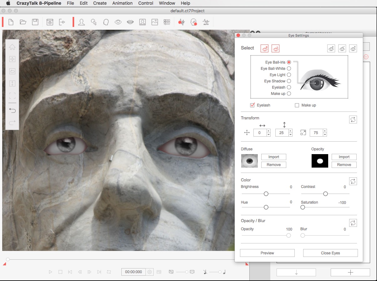 CrazyTalk 8 Review Figure 3: Customizing the eyes