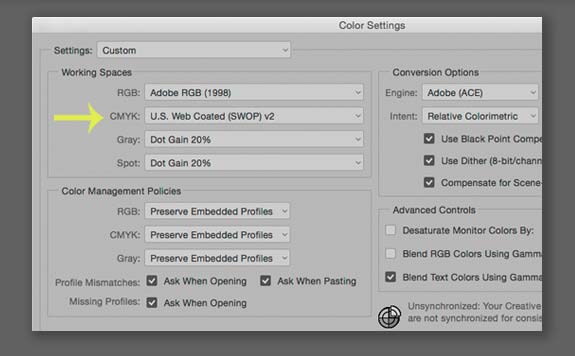 Color Settings dialog box in Photoshop