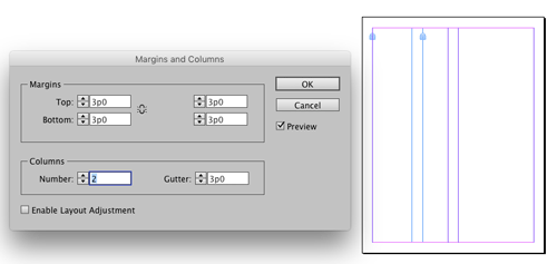 InDesign Margins and Columns dialog box