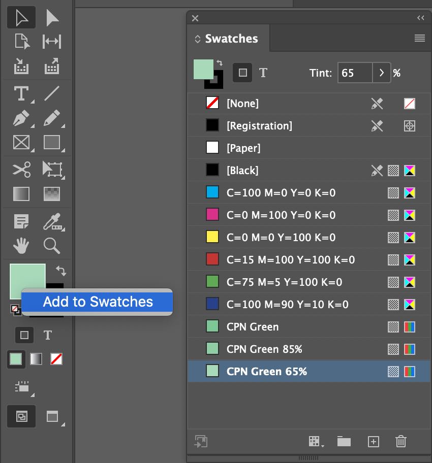 InDesign Add to Swatches option when right-clicking on the color panel
