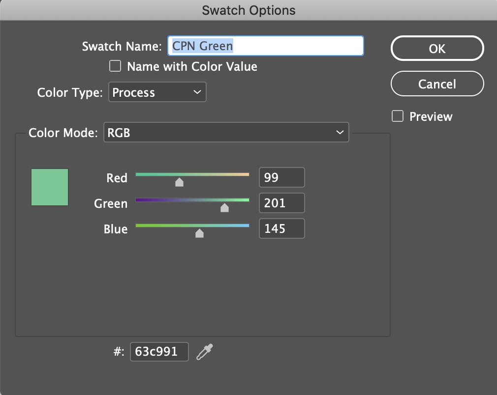 InDesign Swatch Options Dialog Box