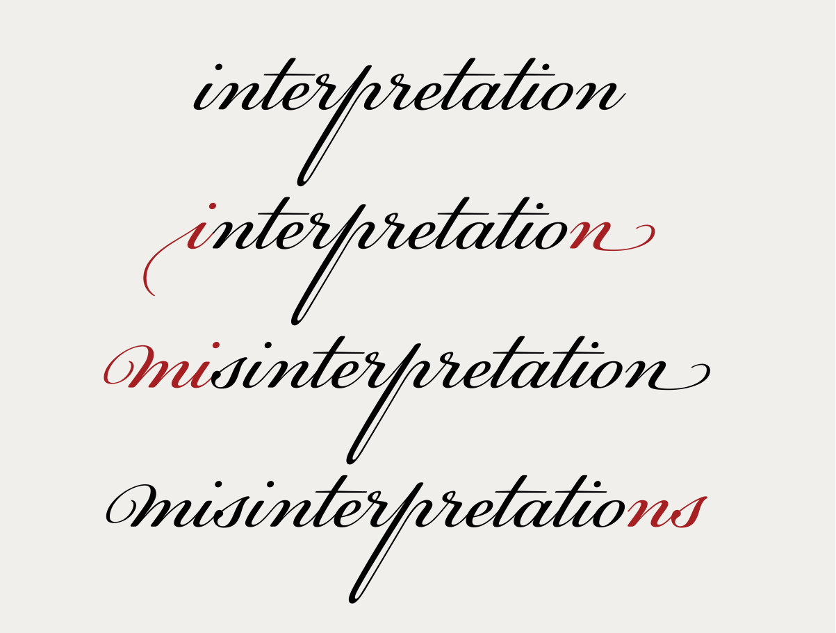 When contextual alternates is turned on in this setting set in PF Champion Script Pro, both initial and terminal swashes either appear or are replaced with standard characters as one types, as noted in red.