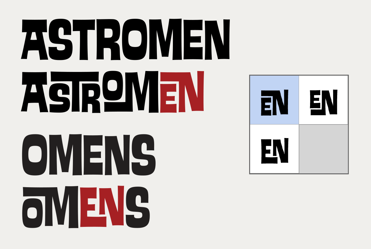 In many cases, Ed Interlock contains several different ligatures for a pair of characters, such as “en”. When the standard ligature command is turned on, the font inserts the most aesthetically pleasing glyph based on the neighboring characters. A different one is used for both instances shown above in red.