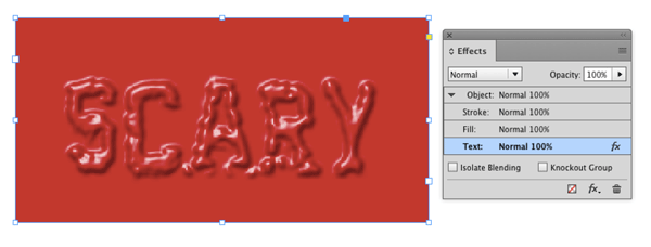 Figure 9: You can apply independent transparency effects at several different levels of a text frame: Object, Stroke, Fill, and Text.