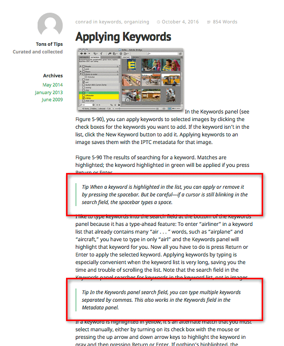 Figure 6: To convert my margin tips into WordPress blockquotes, I mapped the Tip style to the Blockquote tag.