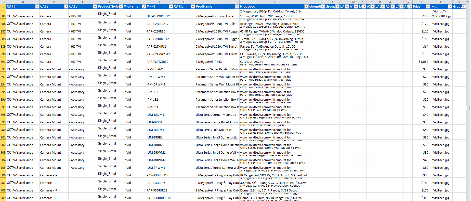 Excel file with catalog data for use with Pagination
