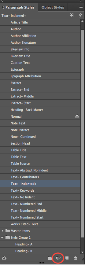 Figure 4: Clear Style Overrides button in the Control Panel and Paragraph Styles Panel