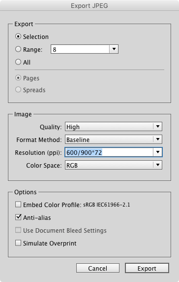 Figure 7: Let InDesign handle the math needed to export images at a specific size.