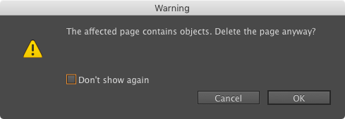 indesign warning dialog box