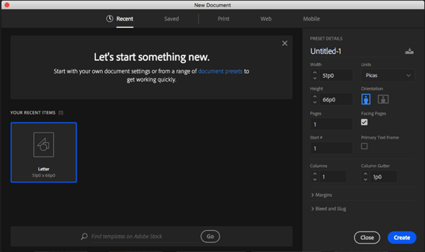 new document dialog box in cc2017.1