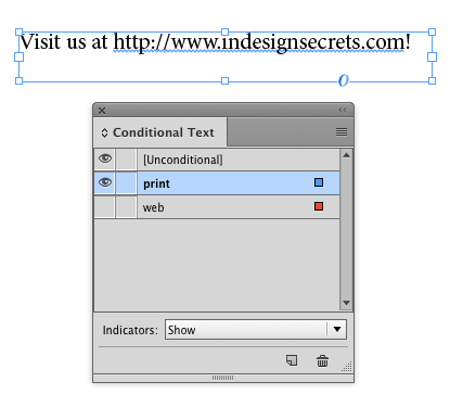 conditional text for web addresses in multichannel publishing