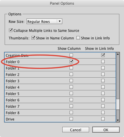 InDesign Links panel Folder 0