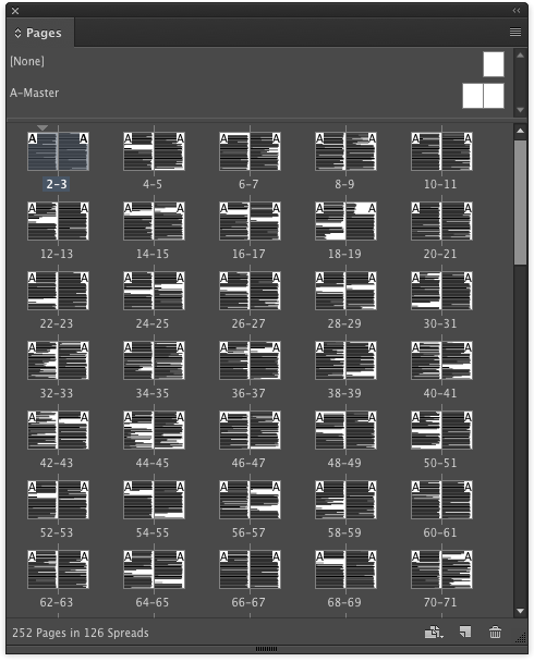 InDesign long document pages panel