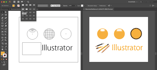 Adobe Illustrator outline mode preview mode simultaneous