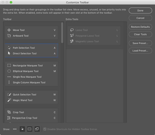 customizing photoshop toolbox