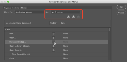 save photoshop menu set