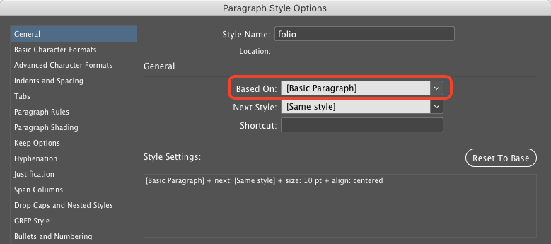 InDesign paragraph style based on Basic Paragraph