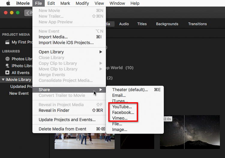 Preset menu in iMovie