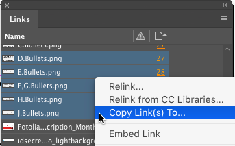 InDesign copy links to