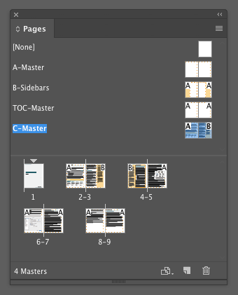 InDesign Pages panel Based On masters