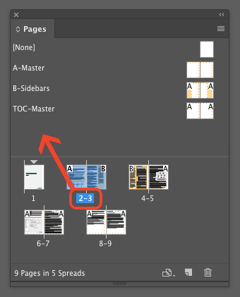 InDesign Pages panel drag page numbers