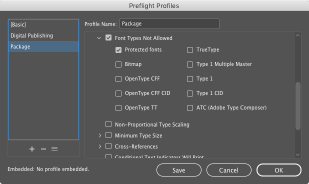 InDesign preflight warning protected fonts