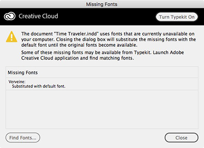 InDesign's Missing Fonts dialog box